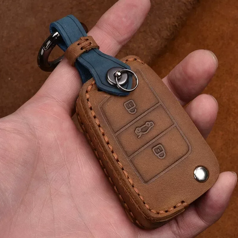 for Volkswagen Folding Pop-up Mechanical Key Cover for Lavida Bora Tiguan Handmade 25 24 23 Models Car Key Case Protector
