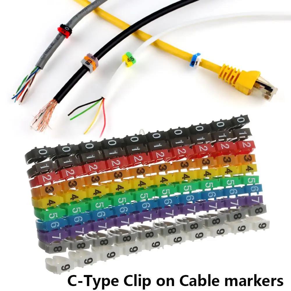 100/150Pcs Cable Labels C-Type Number Tag Waterproof Identification Sign Tag Box Convenient Cable Organizers Marker Tools