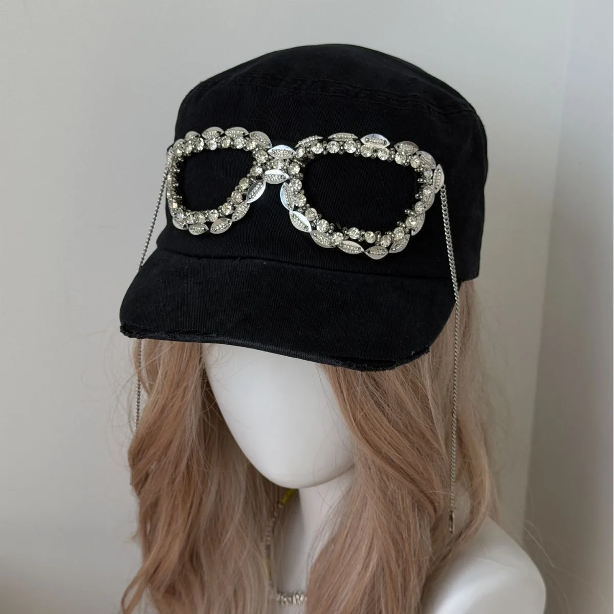 Unique Design Eyewear Chain Rhinestone Baseball Caps Fashion Women's Hats Cotton Snapback Cap Versatile Girl's Hat