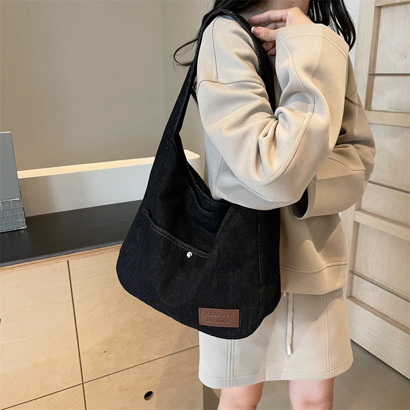 Denim Women's Bag New Jeans Shoulder Bag School Messenger Bag Y2K Handbag Cowboy Eco Bag Korean Shopper Satchels Canvas Hobos