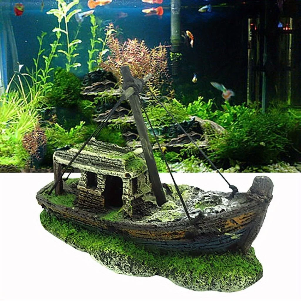 

Aquarium Fish Tank Landscape Wreck Ship Decor Resin Boat Ornament Aquarium Accessories Decoration