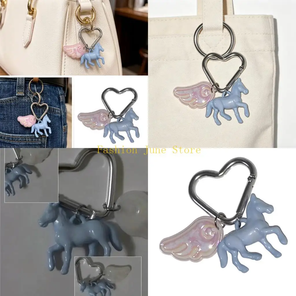 N5KA Sweet Little Horse Keyring Featuring Angelic Wing Miniature Horse Chain Accessory Great For Teens And Kids