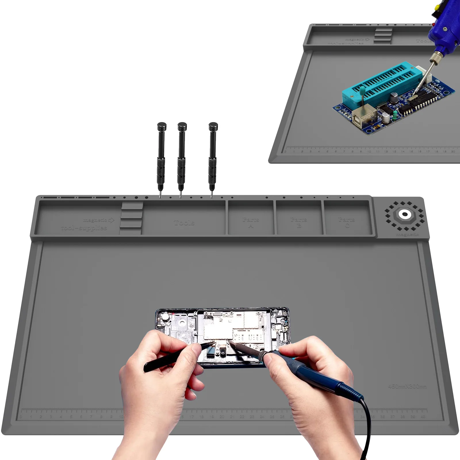 

Адсорбционный силиконовый коврик для пайки, термостойкий, для ремонта печатных плат, 932 ° Антистатическое средство F для ремонта телефонов (защита от электростатического разряда)