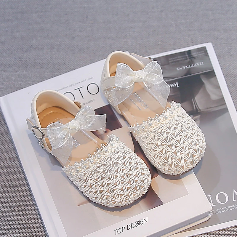 Summer Toddler Girls Closed Toe Sandals Mesh Embroidery Bow Decor Adjustable Buckle Non-Slip Soft Sole Party Wedding Daily Wear