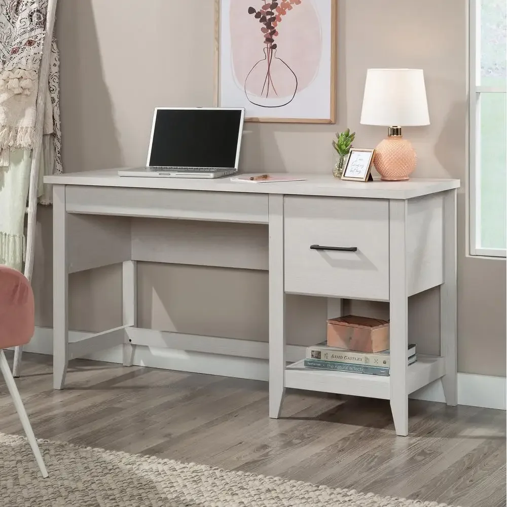 Glacier Oak Single Pedestal Desk with Drawers Writing Desk Cable Management Oak Finish Summit Station Collection Easy Assembly