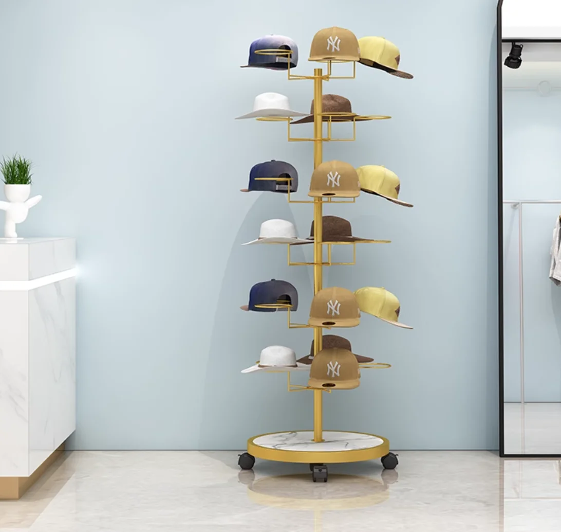 Clothing jewelry store hat display rack hanging hat bracket multi-layer placed on the wall storage rack move