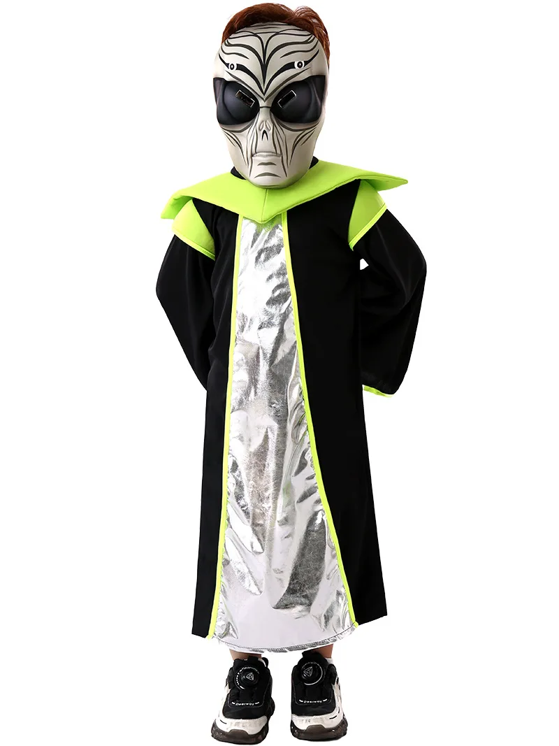 Halloween-Alien-Kostüm für Kinder – im Dunkeln leuchtendes Cosplay-Outfit mit UFO-Hut, Kleinkind-Partykleid für Bühnenauftritte