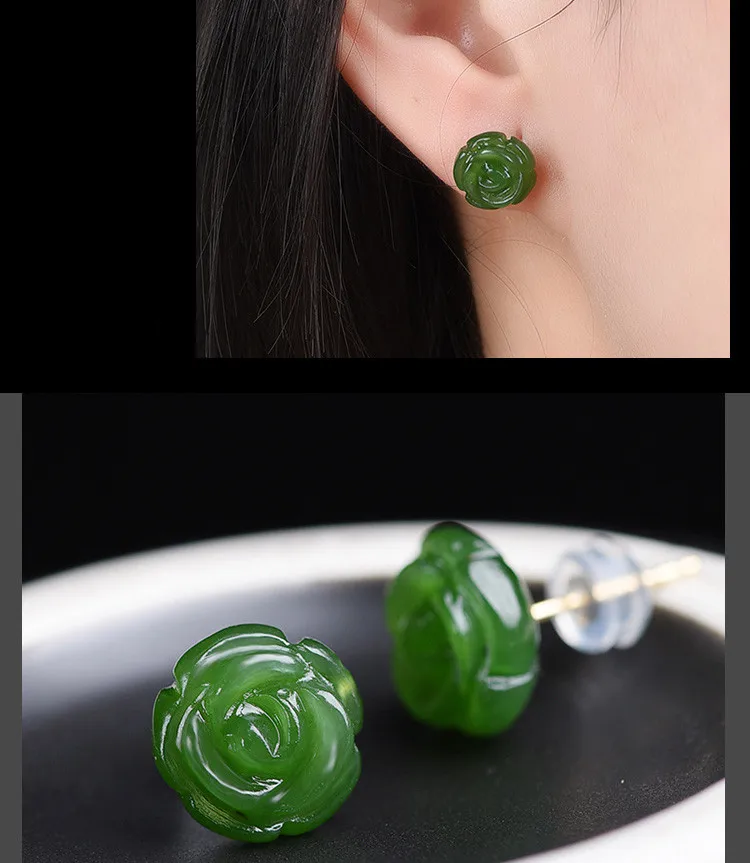 

Natural Rose Green With 925 Sterling Silver Stud Golden Earrings Jewelry Lucky Accessories