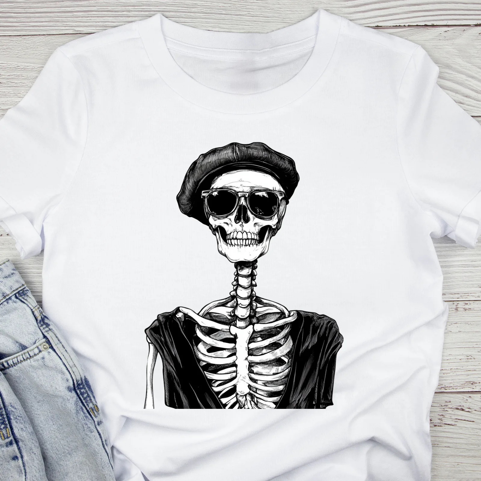 

Gentlemen Skeleton Unisex T-Shirt, Halloween Theme T-shirt, White, Black, Grey