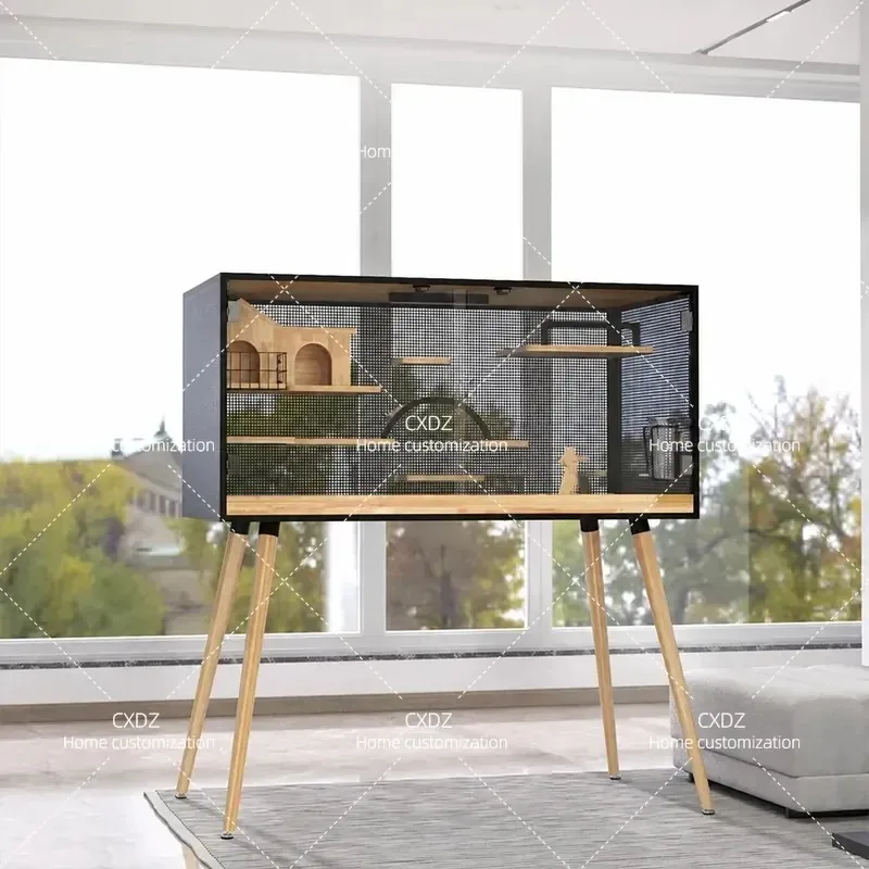 Transparent Starry Sky Bridge Solid Wood Double House Small Bridge Chinchilla Villa Running Wheel Cage Cabinet