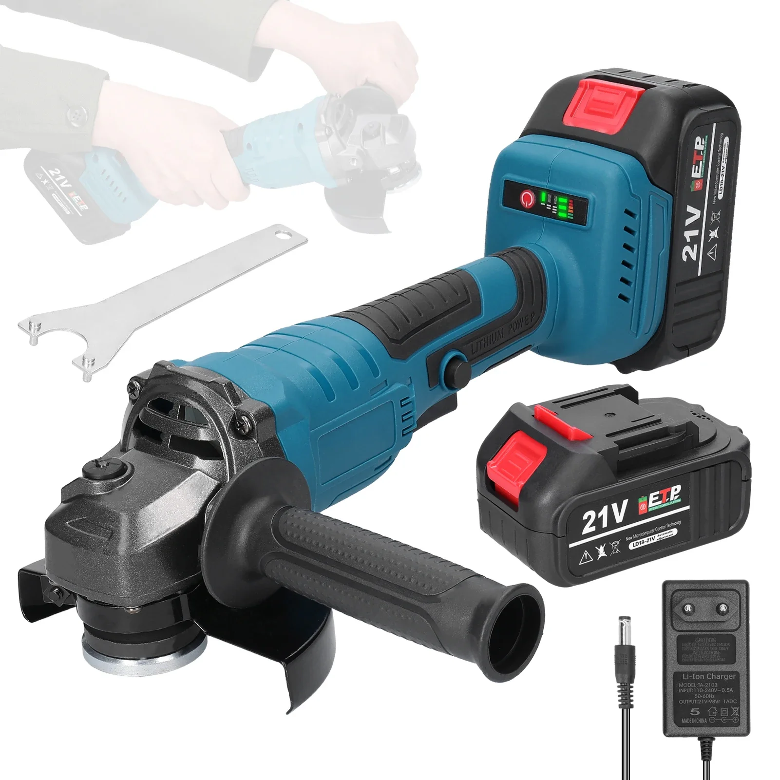 21V 125mm M14 Angle Grinder Cordless Electric Polisher Brushless Motor Ceramic Tile Wood Stone Steel Grinding Cutting Machine