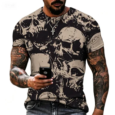 Summer New Variety of Skull T-shirts Breathable and Versatile Niche Men's Dark Top