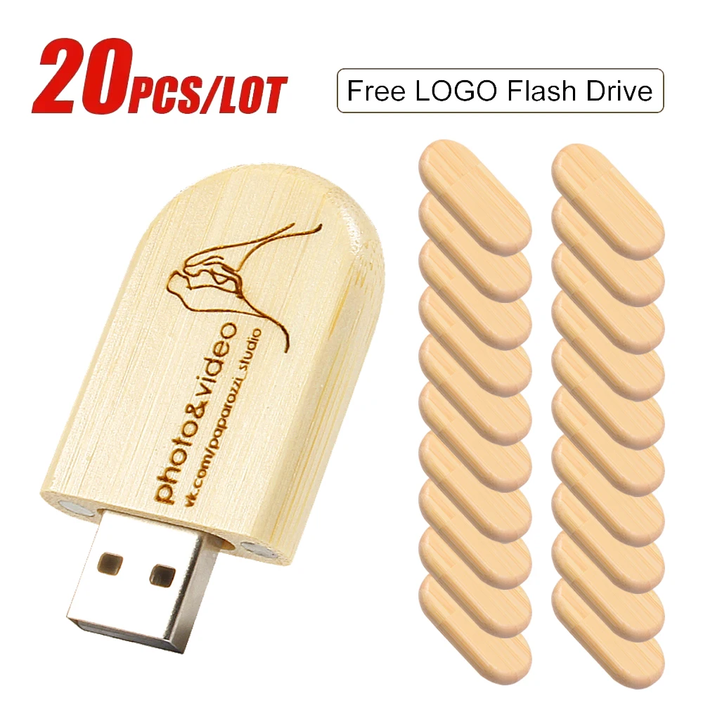 

Free Custom Logo 20PCS/Lot Wood bamboo USB Flash Drives 128GB Pen Drive 64GB 100% Real Capacity Memory Stick 32GB Flash Drive
