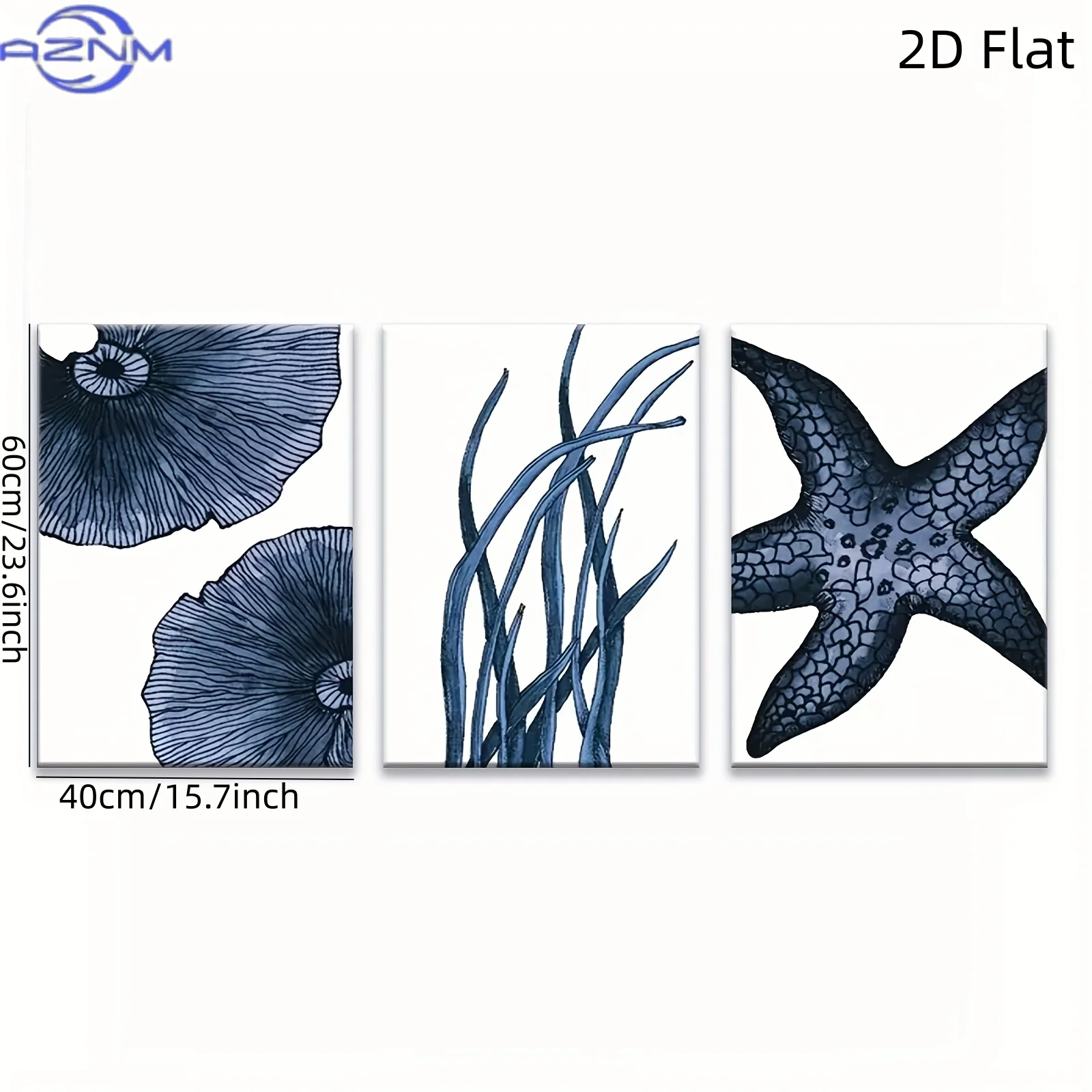 Frameless, 3pcs Set, Minimalist Blue Starfish And Ocean Coastline Landscape Decorative Painting; Stylish Five-Pointed Starfish