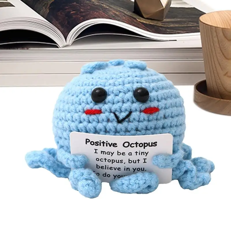 

Positive Crochet Octopus Knitted Positive Octopus Doll With Encouragement Card Hand Woven Decorations Emotional Support Crochet