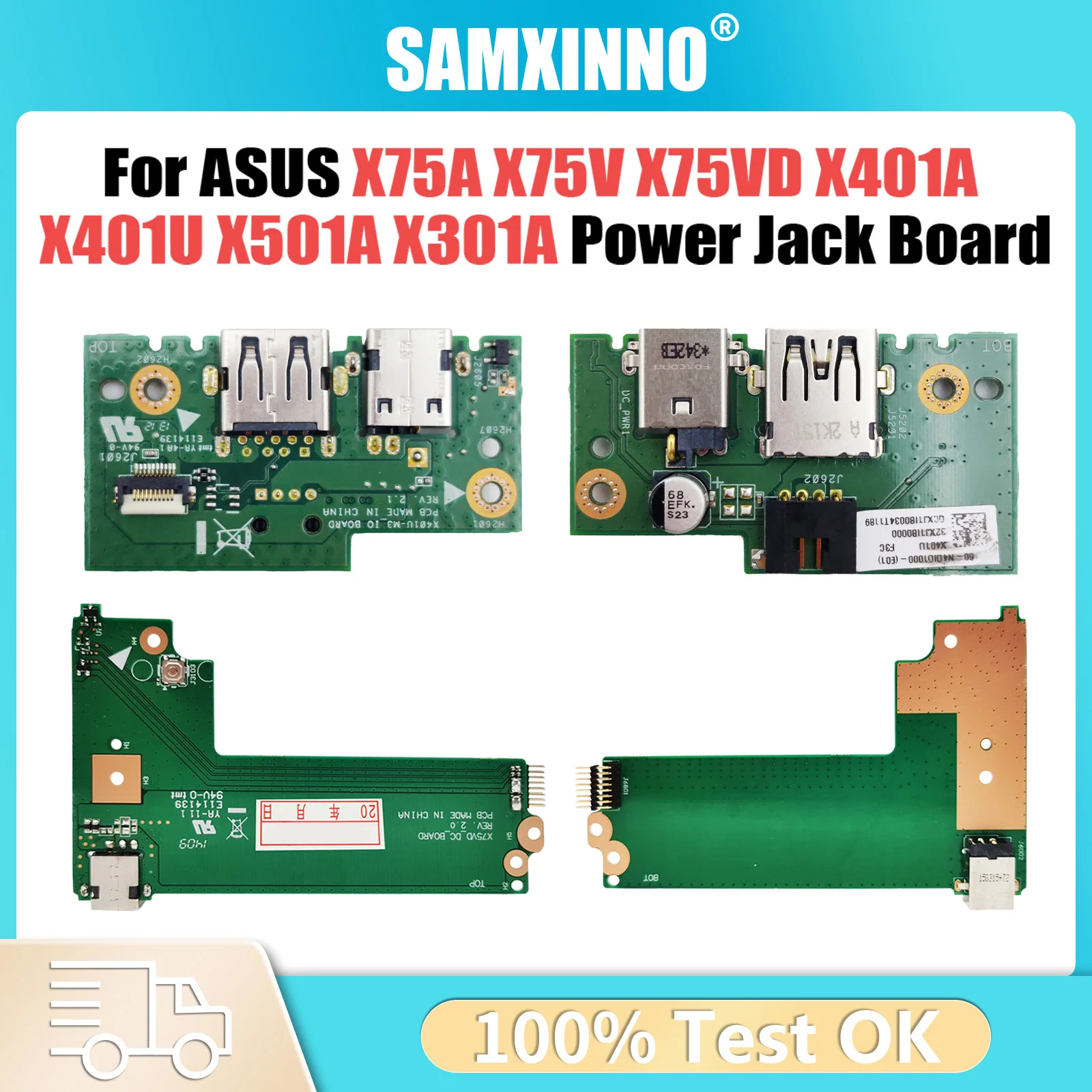 For Asus X75A X75V X75VD X401A X401U X501A X301A DC Power Jack Board 60-NC0DC1000 100% Working Fast Ship