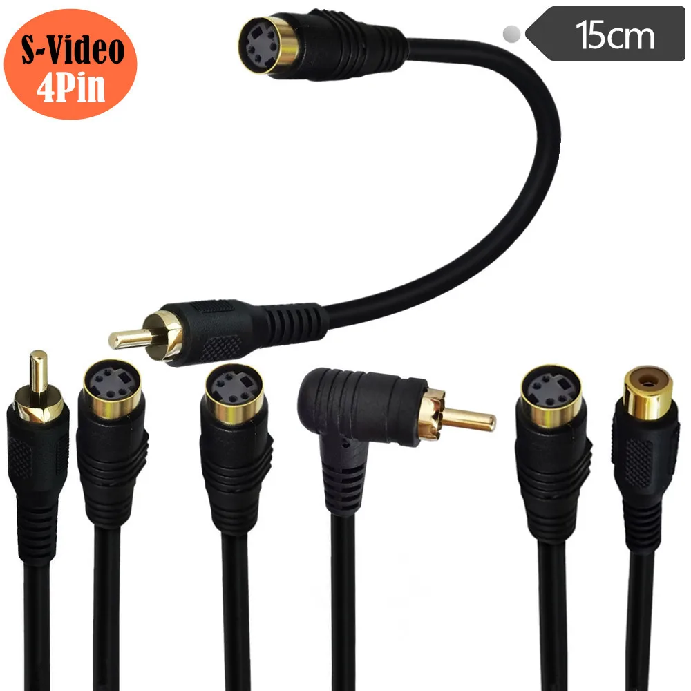 15cm S-VHS 4 Pin S-Video to Composite RCA Adapter Gold Plated Mini Din 4 PIN Coupler Extension Connector for TV,CCTV or DVR