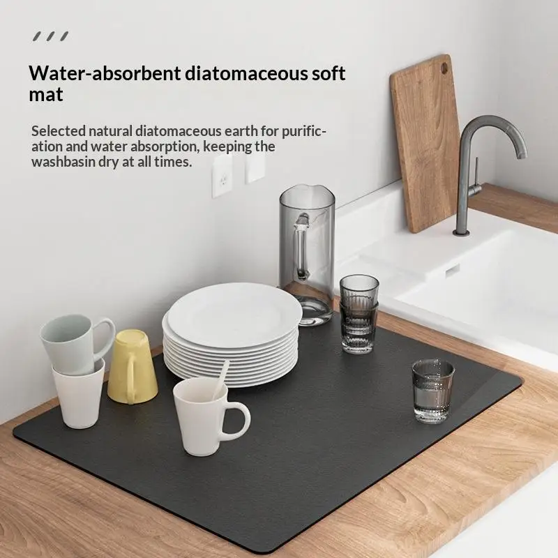 Super Absorbent Kitchen Drainage Mat Non Slip Heat Insulation Impermeable Pad for Countertop Dish Drying