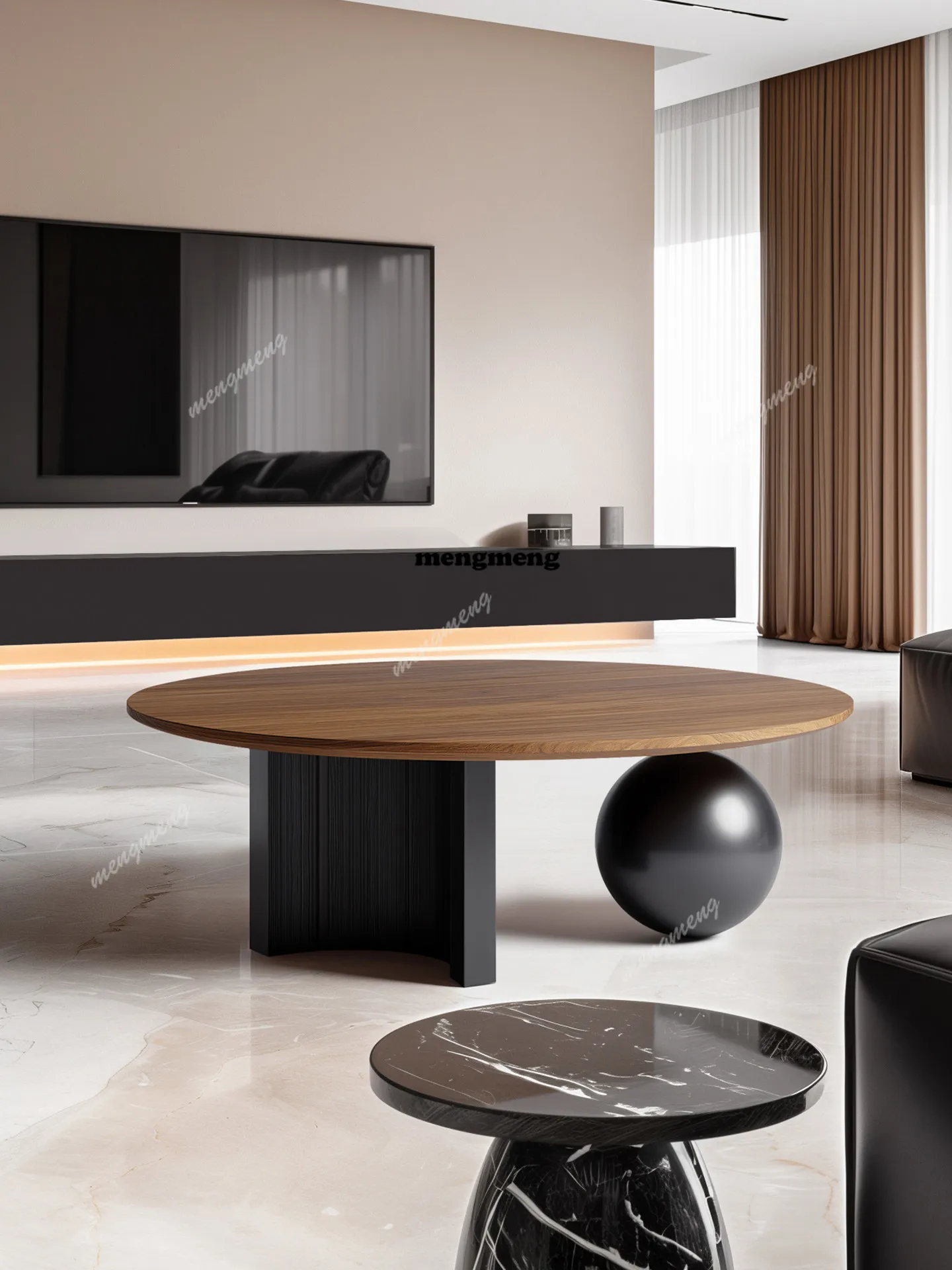 Italian minimalist geometric art solid wood coffee table high-end designer creative living room household round  coffee table