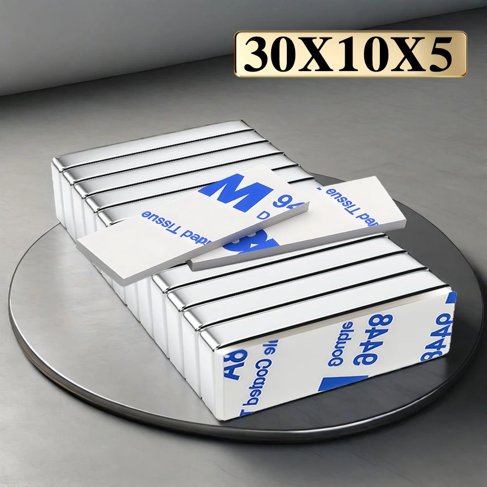 30x10x5mm  Super Powerful Block Neodymium Magnet  With double-sided adhesive Magnet N35 Strong Permanent Magnetic imanes