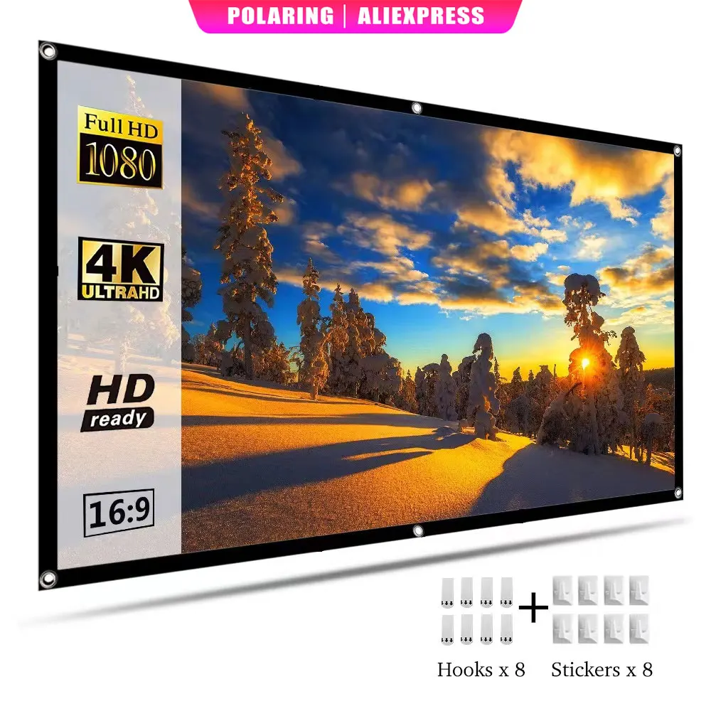 

Поляционный экран проектора, измельченное молоко, 100-дюймовый белый, без морщин, 160 ° Угол обзора Дом Экран проектора