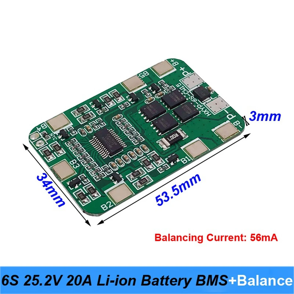 6S 25.2V 20A BMS Lithium Battery Board with Balancing for 25V Screwdriver and 24V Battery Pack Use