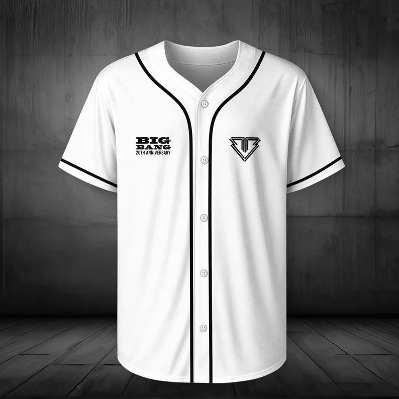 BIGBANG 20th Anniversary Minimalist White Baseball Jersey Piano Key Logo Kpop Concert Fan Merch Short Sleeve Unisex Tee Tops