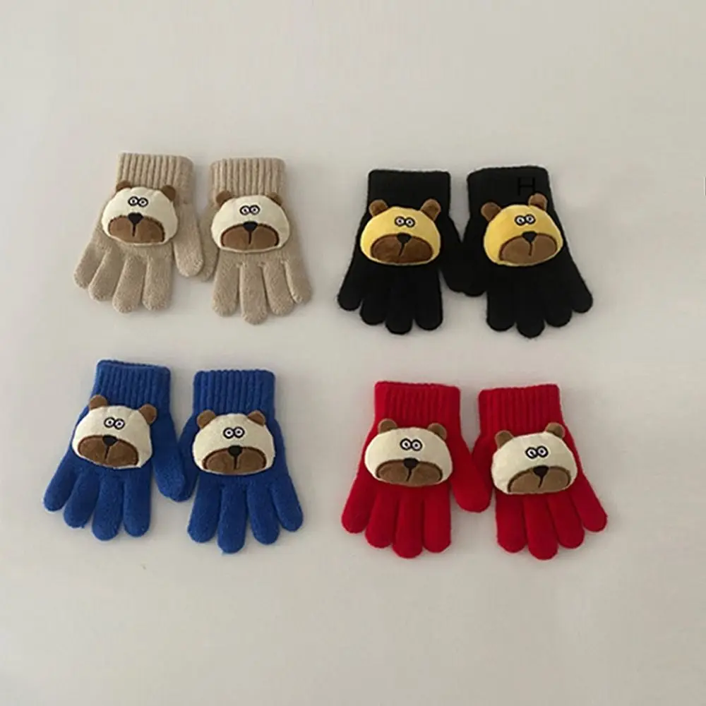 

Cute Cartoon Bear Warm Gloves Thickened Cold Proof Five Fingers Mitten Windproof Riding Gloves Outdoor