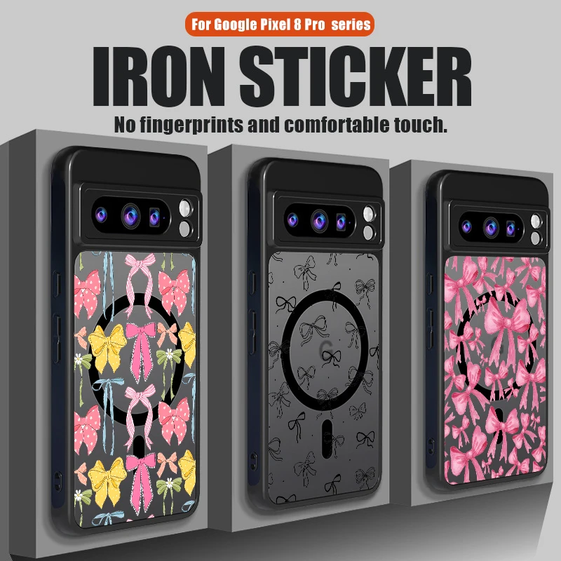 Étui magnétique à motif de nœud mignon pour Google Pixel 10 8 7 Pro 9A 8A 9 10 Pro XL, pour chargement sans fil Magsafe, coque de téléphone rigide en PC