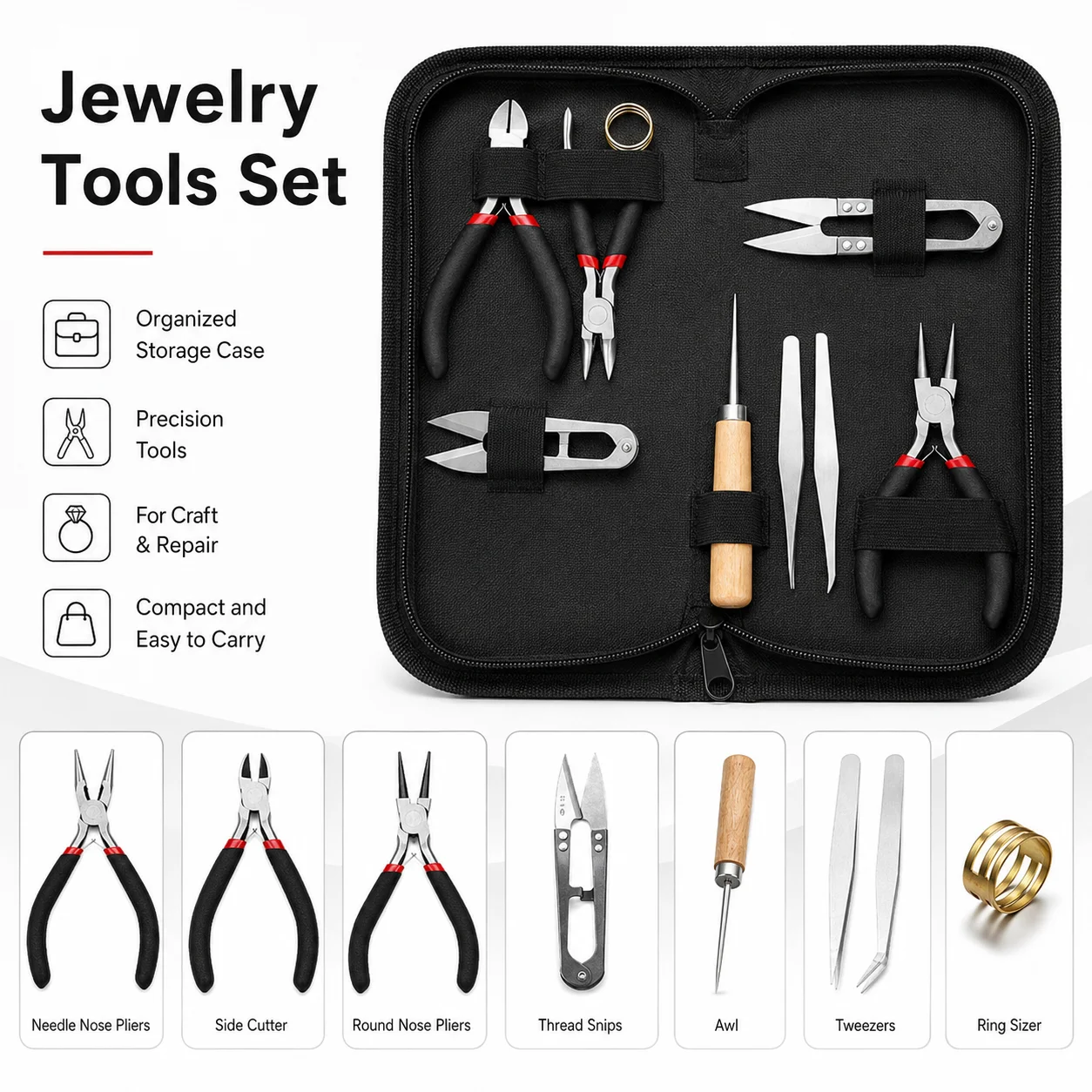 

1 Pack Jewelry Making Supplies Kit with Pliers, Jump Rings, Opener, Awl, Thread, Scissors for Jewelry Repair & Beading Crafts