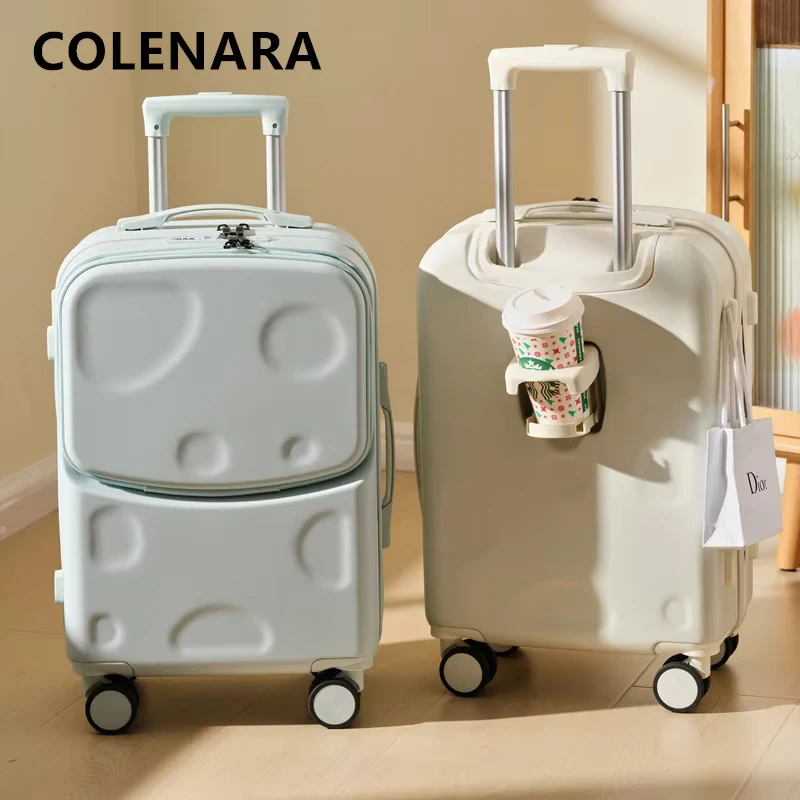 COLENARA-maleta de cabina de 20 "22" 24 "26 pulgadas, caja de embarque con apertura frontal ABS + cubierta de carrito para PC, equipaje multifunción con carga USB