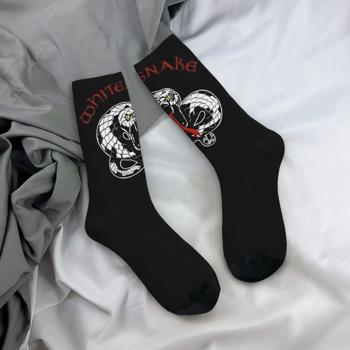 Colorful Whitesnake Rock Metal Band Theme Print Crew Socks Merchandise All Seasons Warm Long Socks Sweat Absorbing