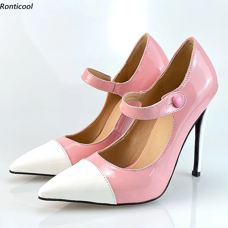 

Ronticool Handmade Women Mary Janes Pumps Shiny Sexy Stiletto Heels Pointed Toe 9 Colors Dress Shoes Ladies US Plus Size 5-15