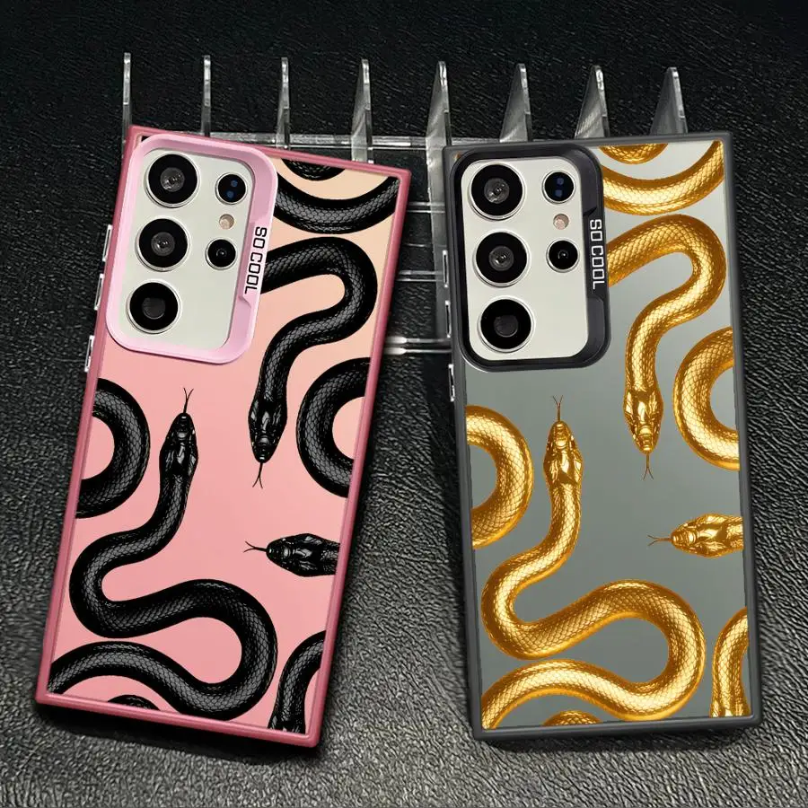Case for Samsung Galaxy S26 S23 Note 20 Ultra S25 S23 S24 FE S21 S20 Plus S22 Back Phone Cover Metal Snake
