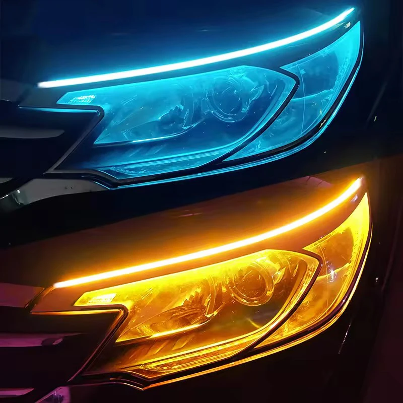 2 stücke LED DRL Auto Tagfahrlicht Flexible Wasserdichte Streifen Auto Scheinwerfer Weiß Blinker Gelb Brems Fluss Lichter 12V