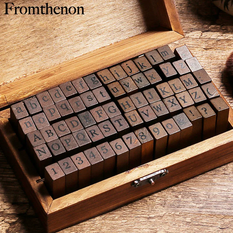 70pcs DIY Number Alphabet Journal Wooden Stamp Set Combination Letter Rubber Stamps Scrapbooking Stamp with Vintage Box Gift