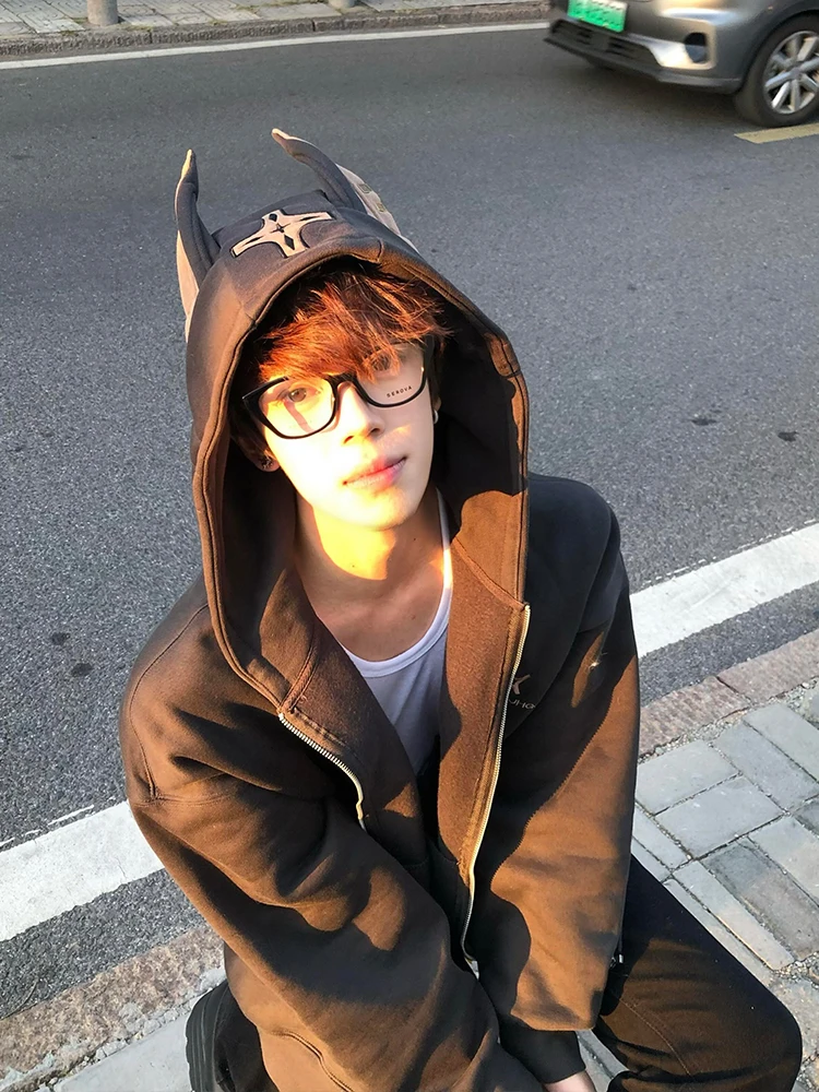 

Мужской кардиган-толстовка Cleanfit Heavyweight с капюшоном, весенне-осенний, повседневный, в американском ретро-стиле, с дизайном собаких пород, High St