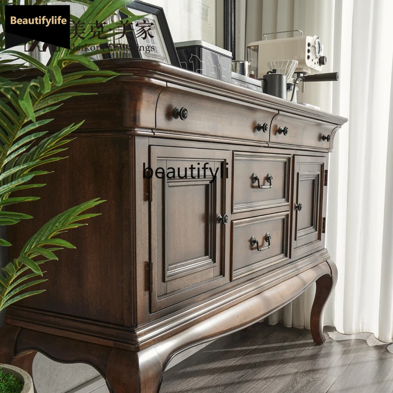 

B567 Современный классический настенный шкаф из цельного дерева, модный сервант в стиле ретро, коричневый шкаф для хранения из натурального дерева