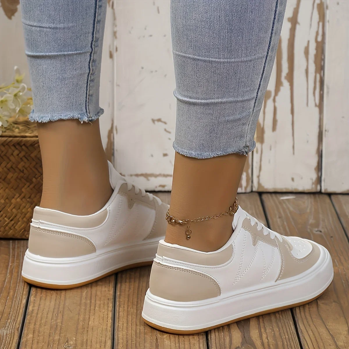 Women Contrast Color Sneakers 2024 Casual Lace Up Outdoor Shoes Comfortable Low Top Skate Shoes Designer Platform Sports Shoes