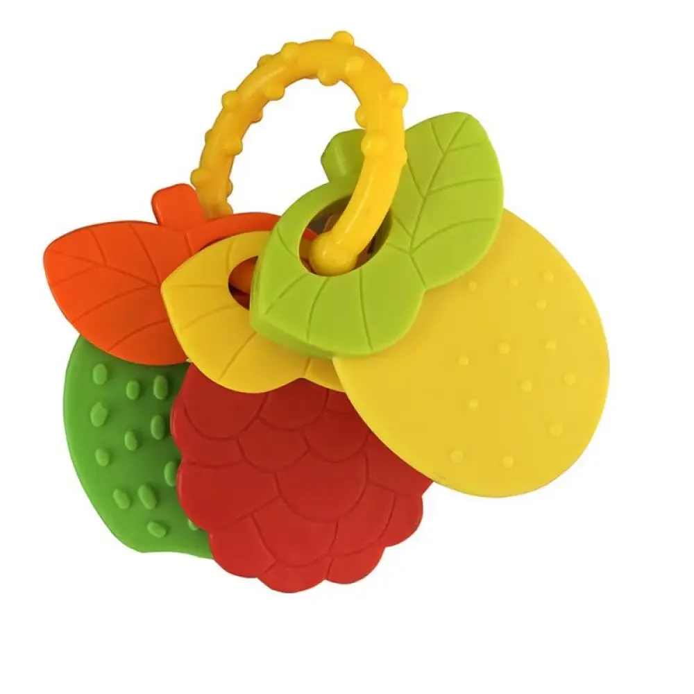 Mordedor de bebê três em um, formato de fruta, mordedor de silicone infantil, fixador de dentes molares, chocalho