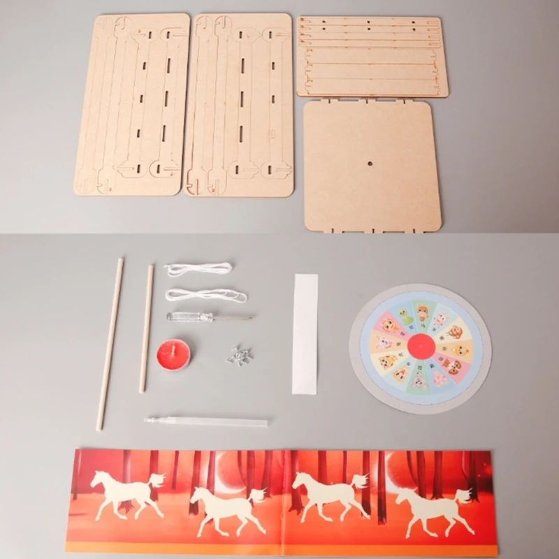 Natural Educational Zoetrope Science Experiment Assembly Set For Children Physics Learning Tool Easy To Assemble