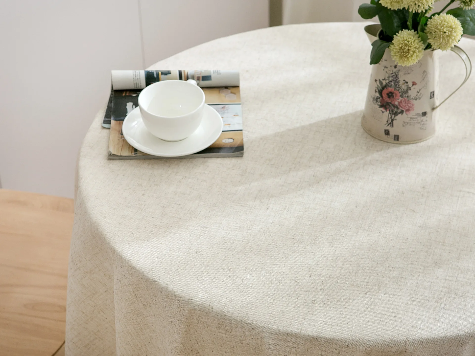 Mantel redondo de lino y algodón con borlas, cubierta de Mesa de Color sólido para cocina, comedor, fiesta, granja, accesorios de decoración de mesa