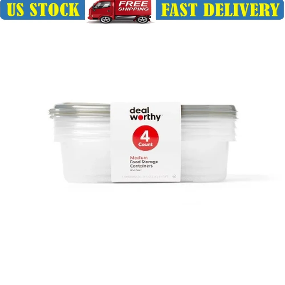 

Medium Rectangle Food Storage Containers 76oz 4ct BPA-Free Stackable Microwave Dishwasher Safe Easy Snap Lid Leak Proof