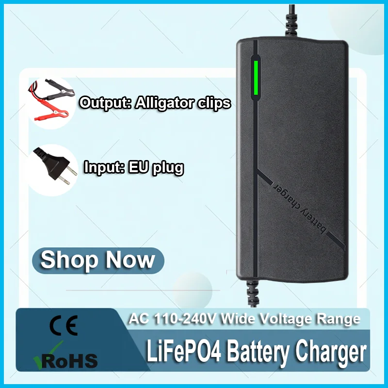 

Умное зарядное устройство LiFePO4 AC110-240V, зарядное устройство с вилкой европейского стандарта для аккумуляторов LiFePO4, автомобилей, электрических лодок, автофургонов, мотоциклов