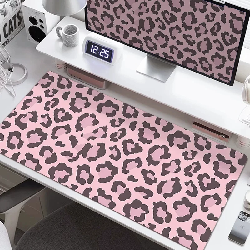 Korea Ins Pink Leopard Print PU Leather Y2K Mouse Pads Desk Mat for Office Gaming Waterproof Non-slip Computer Pad Keyboard Pads
