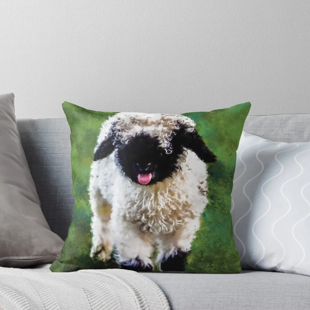 

Swiss Valais Blacknose Sheep, Black Faced Sheep, Cute Baby Farm Animal, Walliser Schwarznasenschaf, Cute Sheep Throw Pillow