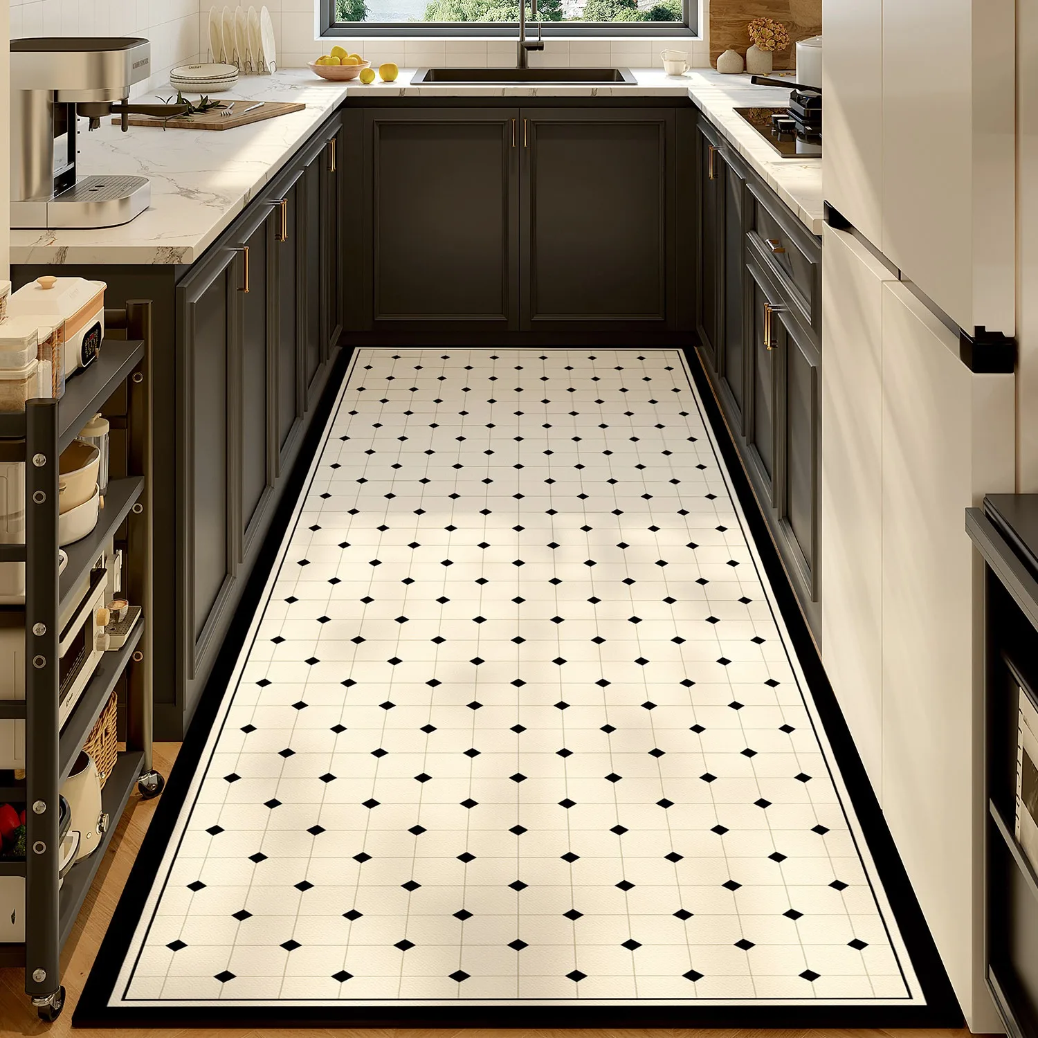 Geometric Pattern Kitchen Carpet Oil-proof Dirty Resistant Rug Anti-slip Floor Mats Wipeable No-clean PVC Leather Mat שטיח למטבח