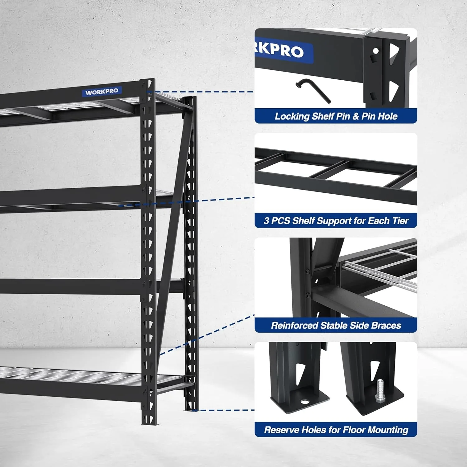 Imagem -05 - Metal Storage Shelving Unit Rack de Armazenamento Ajustável Heavy Duty Shelf Painel de Partículas para Garagem Armazém Cozinha Camadas