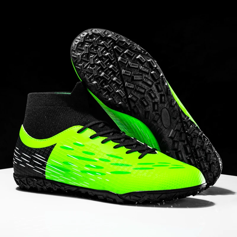 Soccer Shoes for Men Sport Long Spike High Top Male Training Ankle Boot Black Green Man Teenagers Football Sneakers