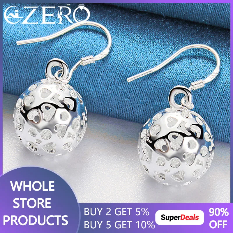 

ALIZERO 925 Sterling Silver Hollow Heart Round Ball Drape Earrings For Women Wedding Engagement Party Charms Jewelry Accessories